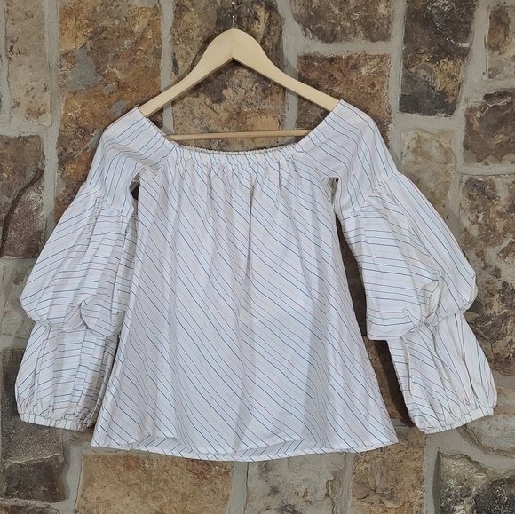 Petersyn M MEDIUM Lilly Rainbow Striped Off the Shoulder Top Shirt - Picture 4 of 7